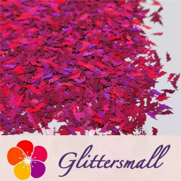 4mm Thunder Or Lightning Shaped Holographic Rose Red Glitter LB0912