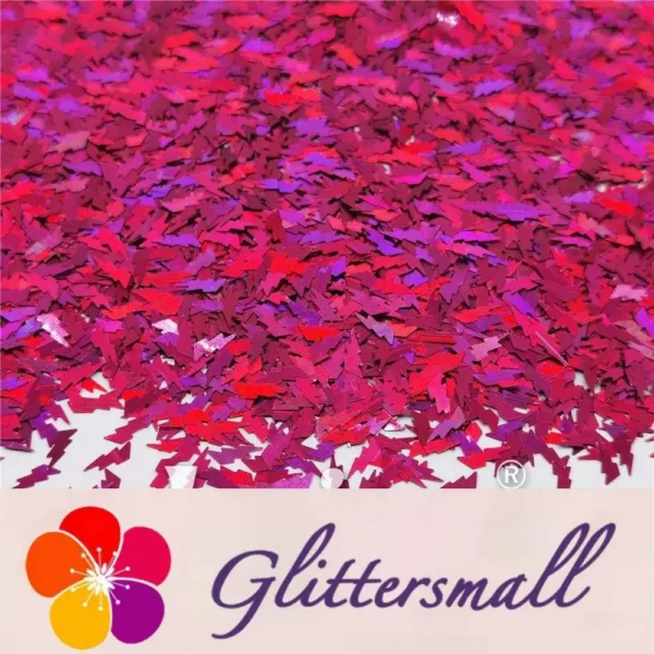4mm Thunder Or Lightning Shaped Holographic Rose Red Glitter LB0912