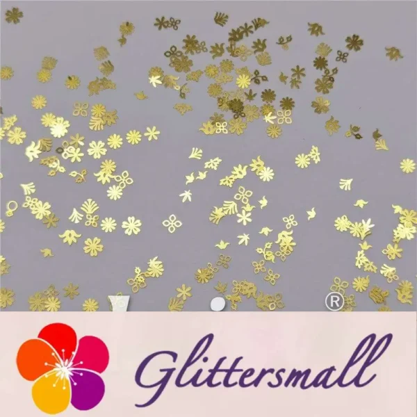 Golden Mixed Flowers And Plants Shaped Metal Glitter MC203