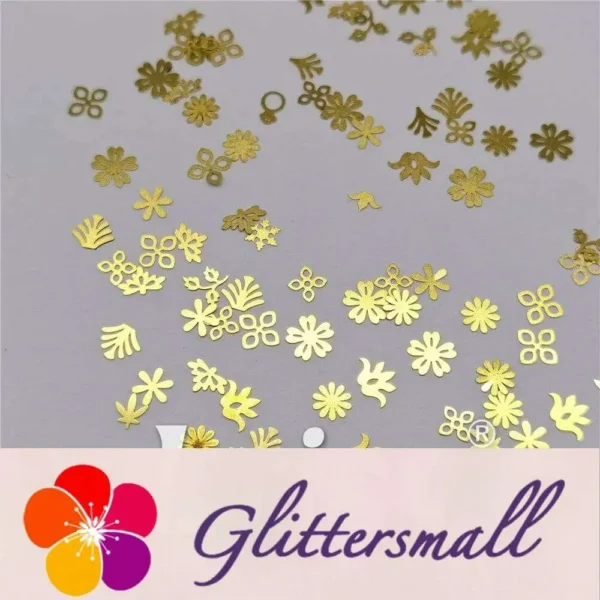 Golden Mixed Flowers And Plants Shaped Metal Glitter MC203