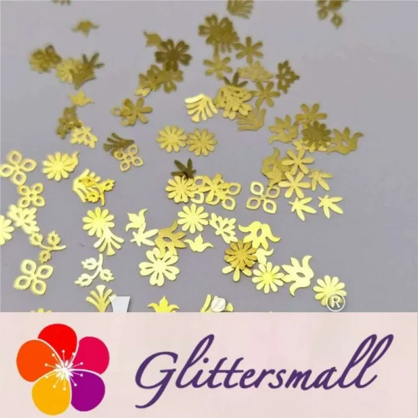 Golden Mixed Flowers And Plants Shaped Metal Glitter MC203