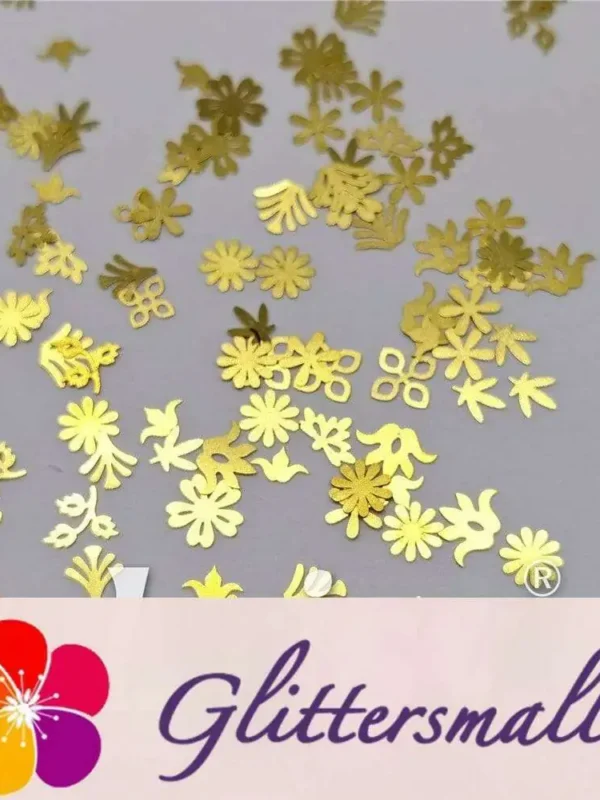 Golden Mixed Flowers And Plants Shaped Metal Glitter MC203