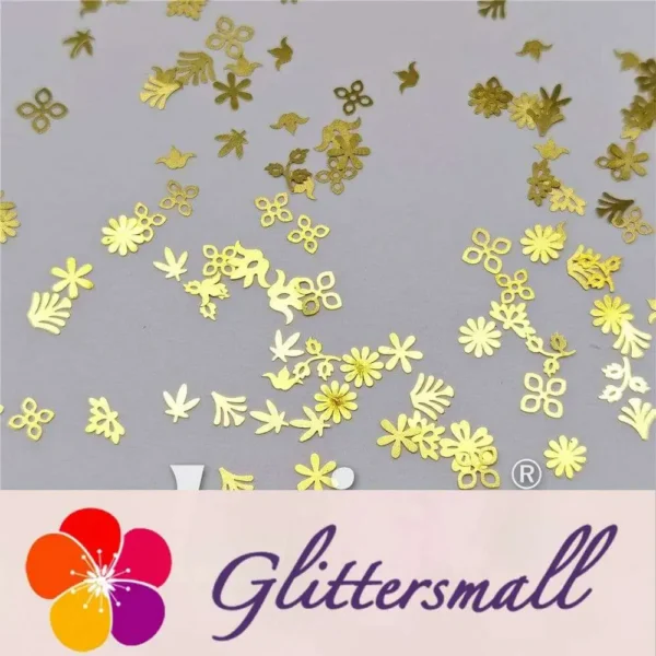 Golden Mixed Flowers And Plants Shaped Metal Glitter MC203