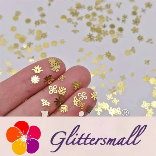 Golden Mixed Flowers And Plants Shaped Metal Glitter MC203