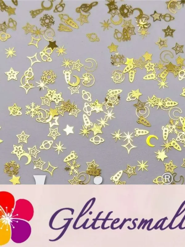 Golden Space Shaped Collection Mixed Metal Glitter MC208