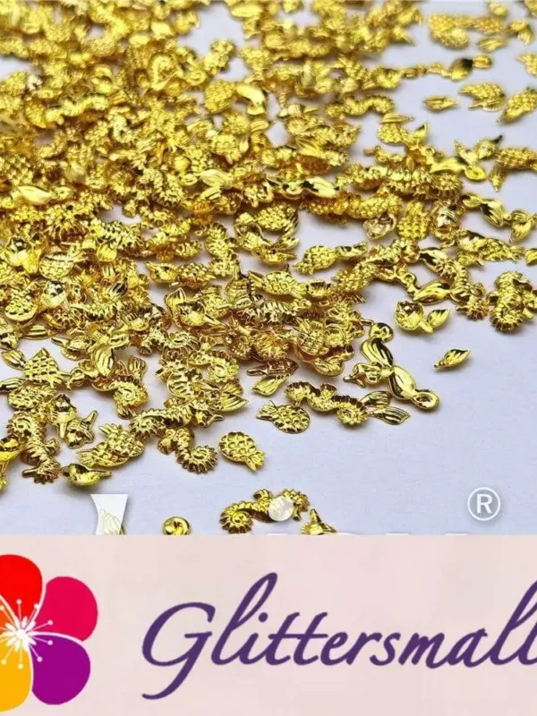 Golden Tropical Stereoscopic Shaped Mixed Metal Nail Charms MD201