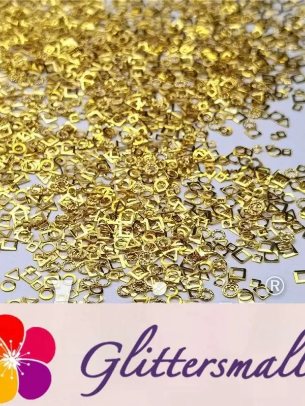 Golden Geometry And Cube Stereoscopic Shaped Mixed Metal Nail Charms MD207