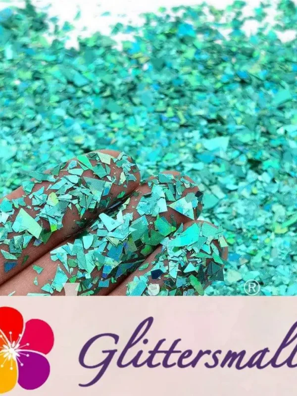 Holographic Teal Green Cellophane Glitter Flakes Holo Shards LB0702 4x4