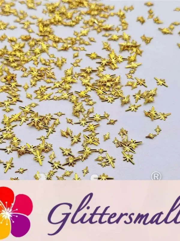Golden 4/6mm Eight Pointed Star Shaped Mixed Metal Nail Charms MD209