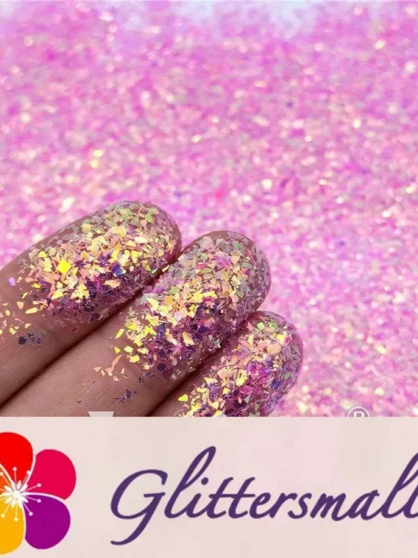 Fluorescent Rose Pink High Brightness Iridescent Cellophane Glitter Shards (Flakes) FC339A 2x2