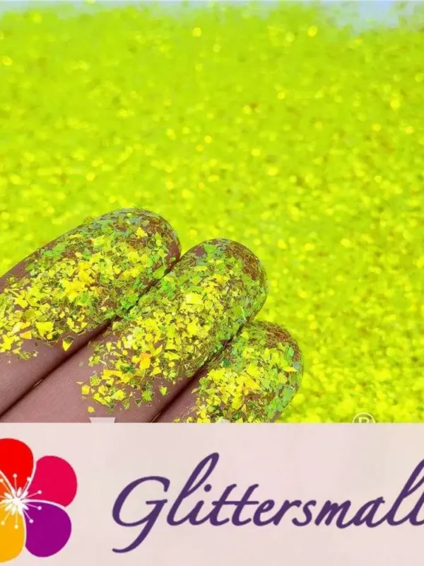 Fluorescent Green High Brightness Iridescent Cellophane Glitter Shards (Flakes) FC330 2x2