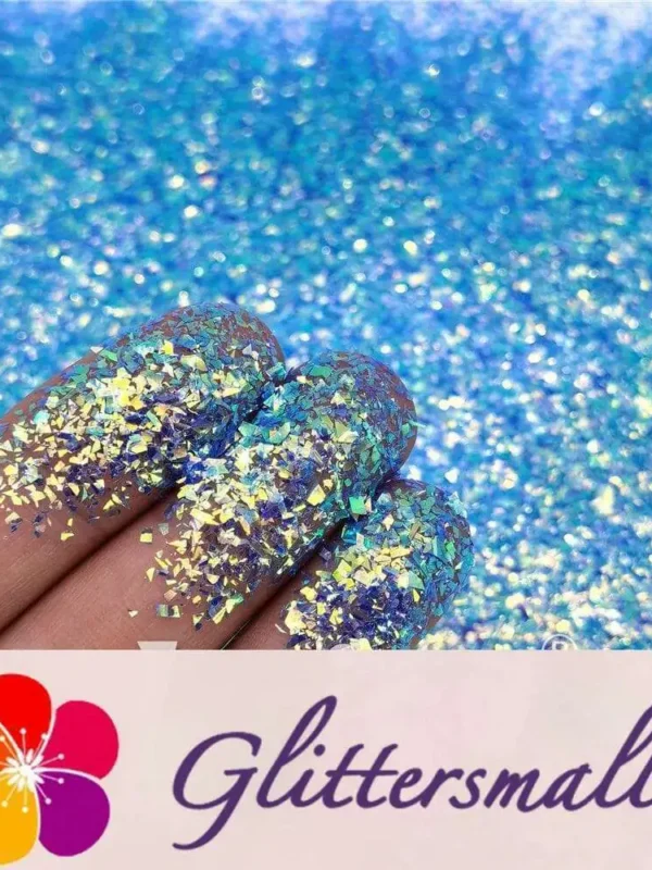 Blue High Brightness Iridescent Cellophane Glitter Shards (Flakes) FC337 2x2