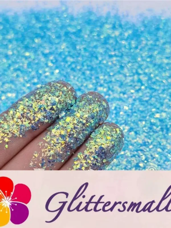 Fluorescent Blue High Brightness Iridescent Cellophane Glitter Shards (Flakes) FC337A 2x2