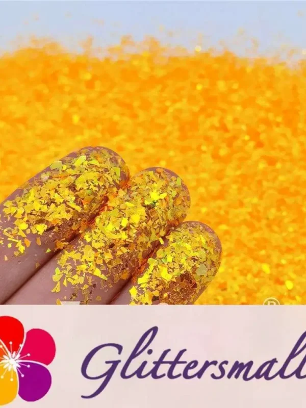 Fluorescent Orange High Brightness Iridescent Cellophane Glitter Shards (Flakes) FC335 2x2