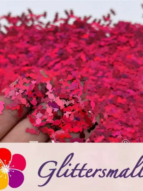 6mm Candy Sweet Shaped Holographic Rose Red Glitter LB0912