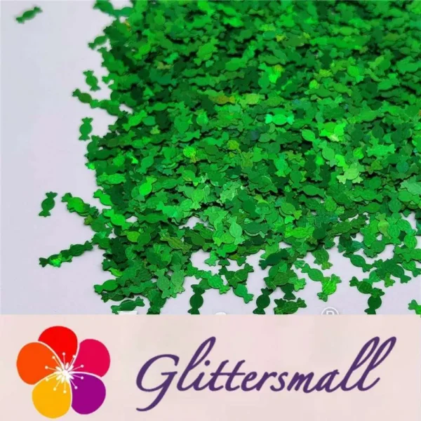 6mm Candy Sweet Shaped Holographic Green Glitter LB0600