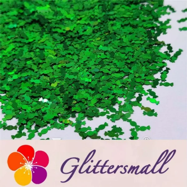 6mm Candy Sweet Shaped Holographic Green Glitter LB0600