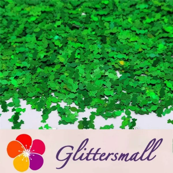 6mm Candy Sweet Shaped Holographic Green Glitter LB0600