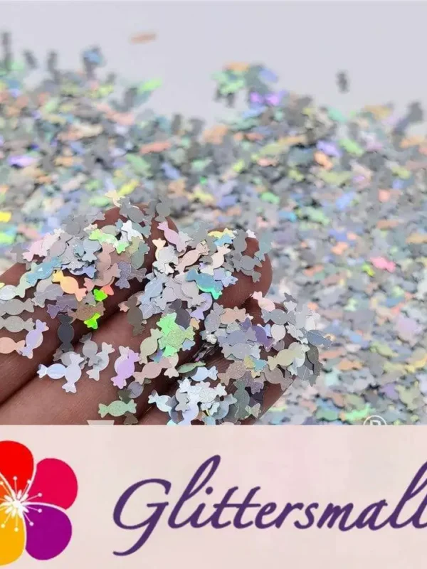 6mm Candy Sweet Shaped Holographic Silver Glitter LB0100