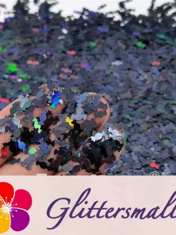 6mm Candy Sweet Shaped Holographic Black Glitter LB01000