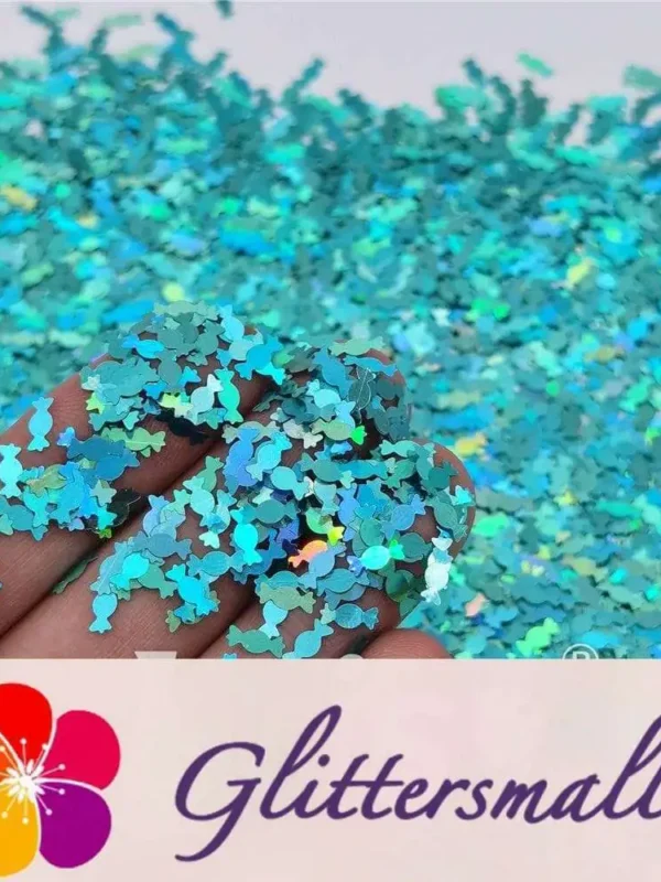 6mm Candy Sweet Shaped Holographic Teal Green Glitter LB0702