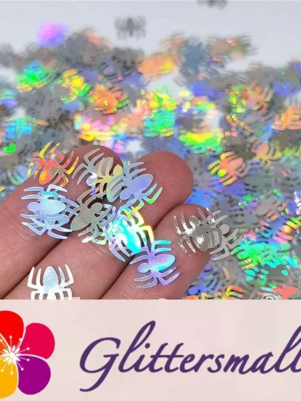 10mm Halloween Spider Holographic Silver Shaped Glitter LB0100