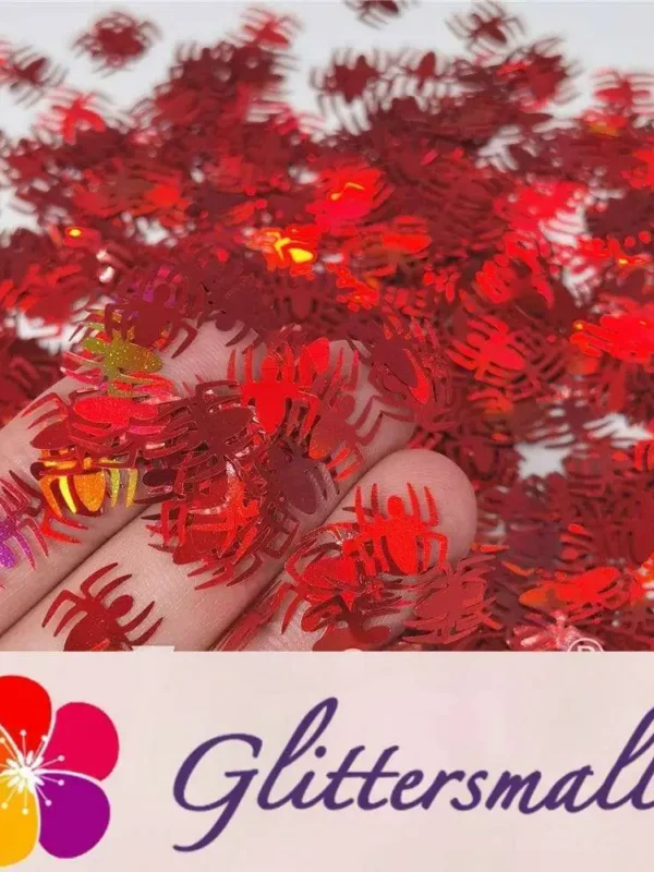 10mm Halloween Spider Holographic Red Shaped Glitter LB0300