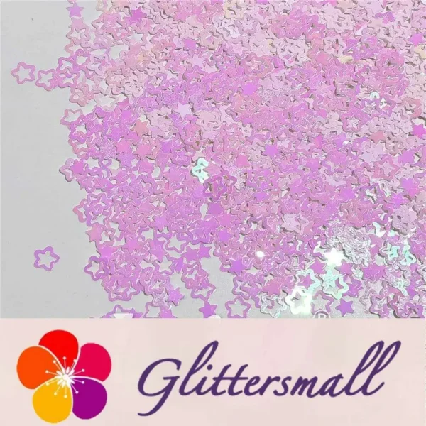 6mm Rounded Hollow Out Star Shaped Dream Pink Iridescent Glitter C003R