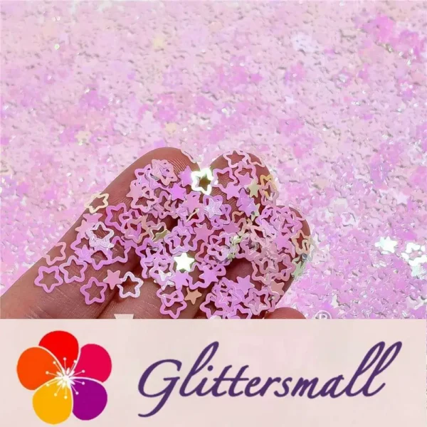 6mm Rounded Hollow Out Star Shaped Dream Pink Iridescent Glitter C003R