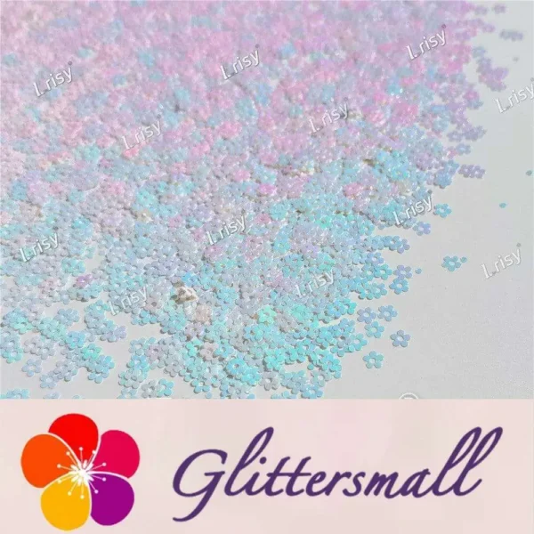 IMG_20211212_152533.webp 4mm Hollow Out Plum Flower Shaped Iridescent Ice Blue Glitter C021R