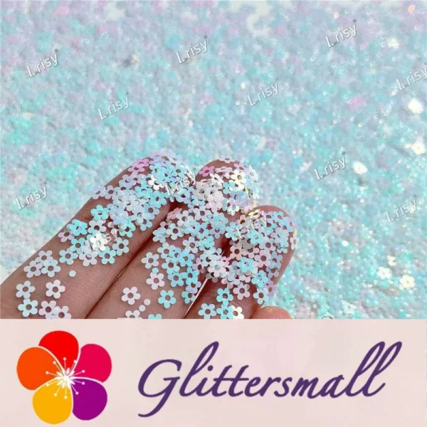 IMG_20211212_152622.webp 4mm Hollow Out Plum Flower Shaped Iridescent Ice Blue Glitter C021R