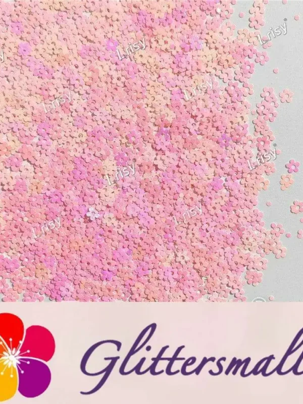 4mm Hollow Out Plum Flower Shaped Iridescent Rose Pink Glitter C018R