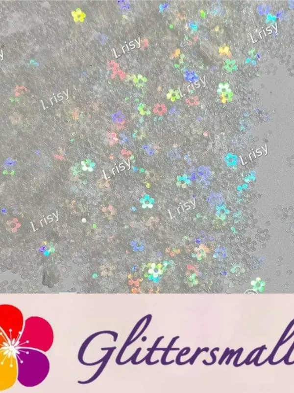 4mm Hollow Out Plum Flower Shaped Translucent Holographic Rainbow Glitter LB01100