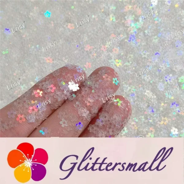 IMG_20211212_154058.webp 4mm Hollow Out Plum Flower Shaped Translucent Holographic Rainbow Glitter LB01100