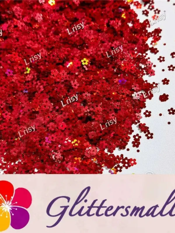 4mm Hollow Out Plum Flower Shaped Holographic Red Glitter LB0300