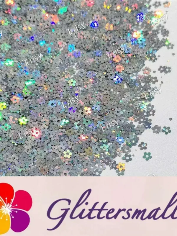 4mm Hollow Out Plum Flower Shaped Holographic Silver Glitter LB0100