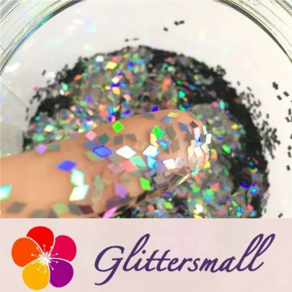 LB1002.webp Holographic Black Metal 2mm Rhombic Shaped Translucent Glitter LB01002
