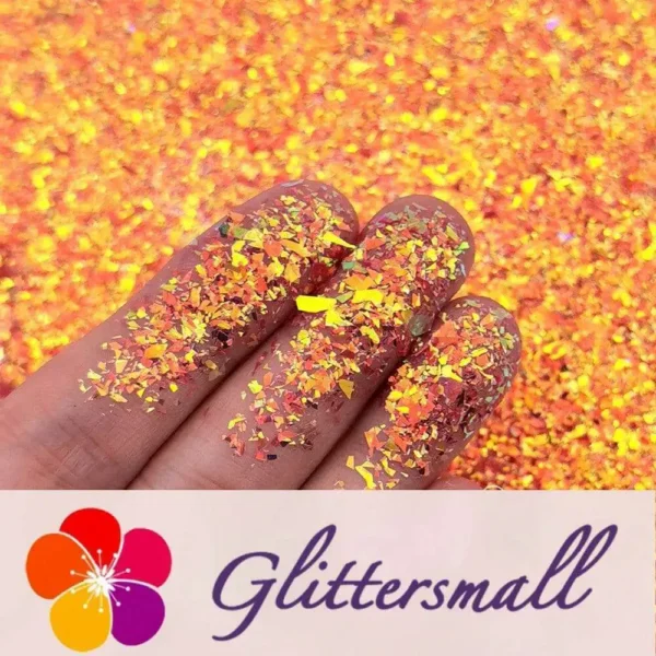 High Brightness Orange Red Iridescent Cellophane Glitter Shards (Flakes) FC338 2x2