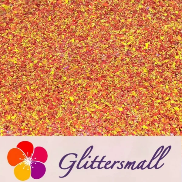 High Brightness Orange Red Iridescent Cellophane Glitter Shards (Flakes) FC338 2x2