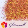 High Brightness Orange Red Iridescent Cellophane Glitter Shards (Flakes) FC338 2x2