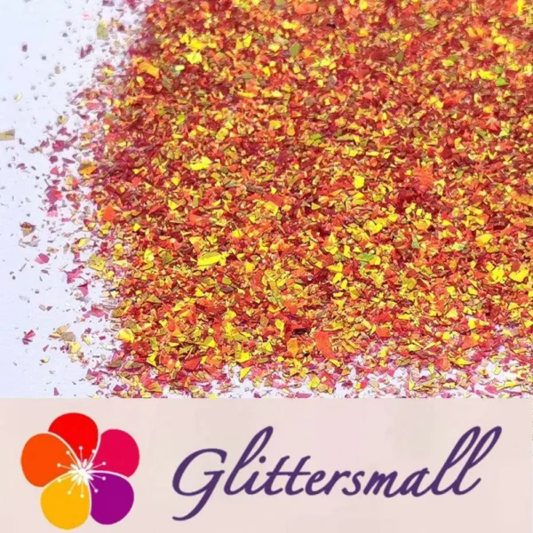 High Brightness Orange Red Iridescent Cellophane Glitter Shards (Flakes) FC338 2x2