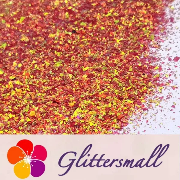 High Brightness Orange Red Iridescent Cellophane Glitter Shards (Flakes) FC338 2x2