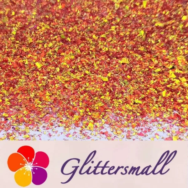 High Brightness Orange Red Iridescent Cellophane Glitter Shards (Flakes) FC338 2x2
