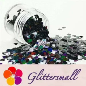 4mm Heart Shapes Laser Black Glitter LB01000