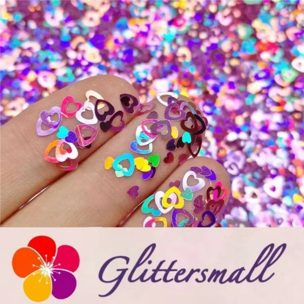 4mm Holographic Pink Hollow Out Heart Shaped Glitter LB0901