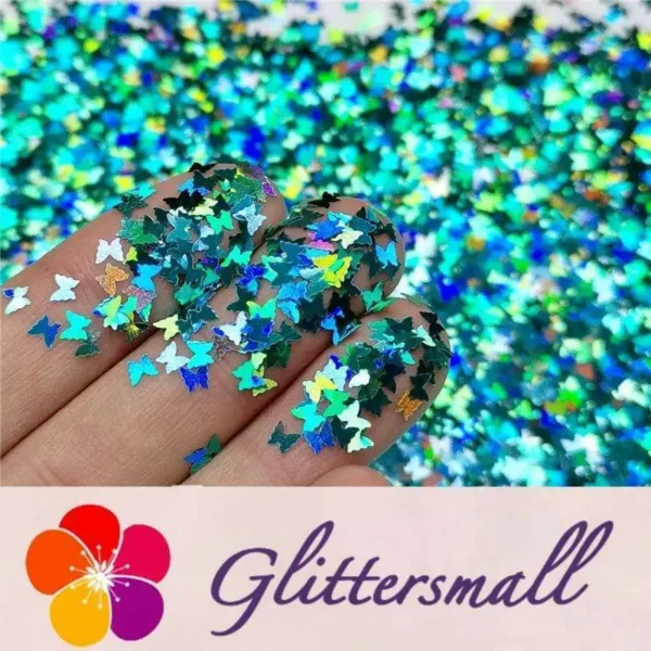 3mm Butterfly Shaped Holographic Teal Green Glitter LB0702
