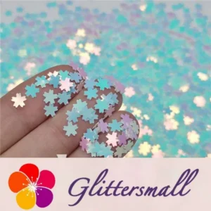 IMG_20191230_210417_b35400e4-f85f-43bc-b671-893c562b8207.webp 5mm Cherry Blossoms (Sakura) Shaped Iridescent Ice Blue Glitter C021R