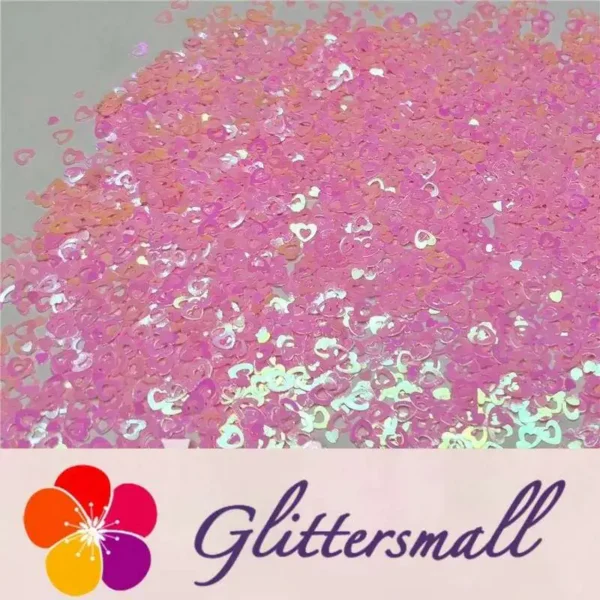 4mm Hollow Out Heart Shaped Iridescent Rose Pink Glitter C018R