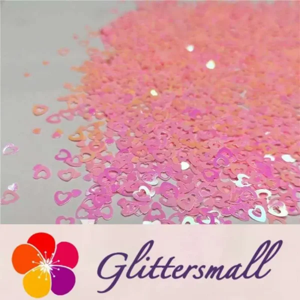 4mm Hollow Out Heart Shaped Iridescent Rose Pink Glitter C018R