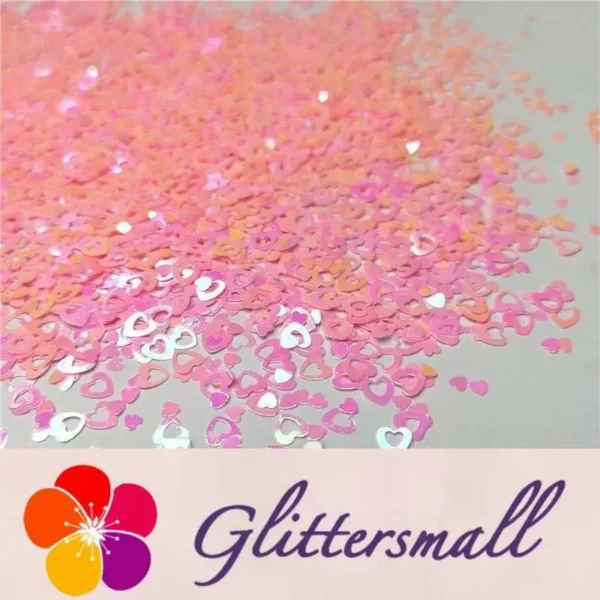 4mm Hollow Out Heart Shaped Iridescent Rose Pink Glitter C018R